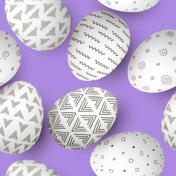 Easter eggs seamless pattern. Set of white decorated easter eggs with simple  イラスト素材