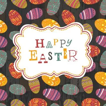 Easter eggs seamless pattern on wooden planks. vector, eps10 스톡 일러스트