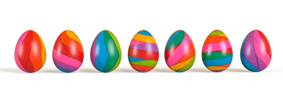 Easter eggs set, collection isolated on white background. 3D rendering Stock Illustration