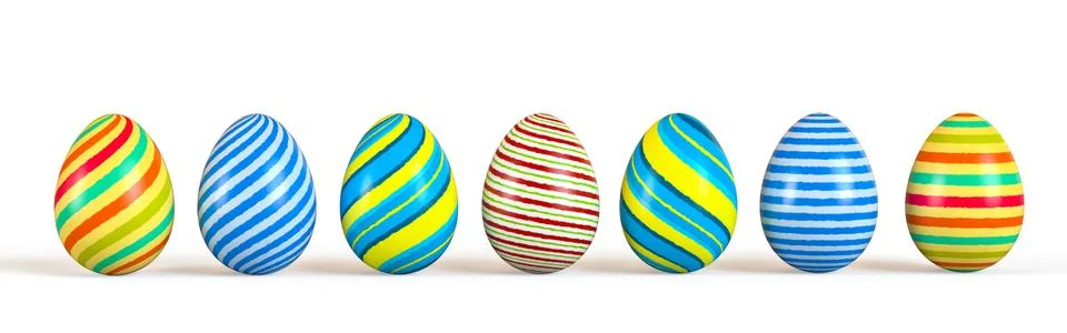 Easter eggs set, collection isolated on white background. 3D rendering Stock Illustration