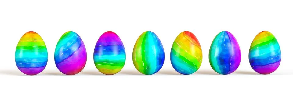 Easter eggs set, collection isolated on white background. 3D rendering Stock Illustration