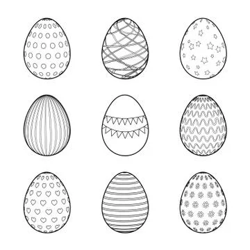 Easter eggs set for coloring book page. Vector illustration Stock Illustration