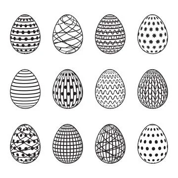Easter eggs set for coloring book page. Vector illustration Stock Illustration