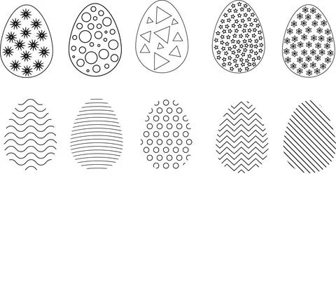 Easter eggs set with different patterns isolated on white background. Colorin Illustrazione stock