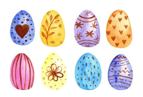 Easter eggs set with different texture. isolated on a white background. Sprin Stock-Illustration