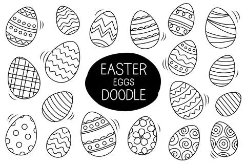 Easter eggs set doodle style. Happy easter hand drawn isolated on white backg Stock Illustration