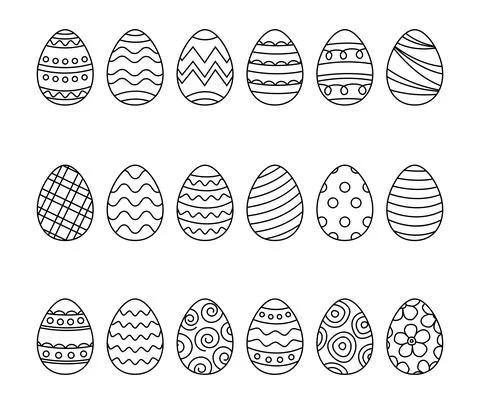 Easter eggs set doodle style. Happy easter hand drawn isolated on white backg Stock Illustration