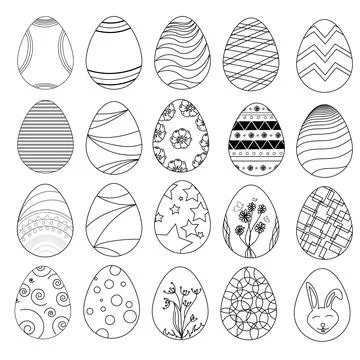 Easter eggs set doodle style. Happy easter hand drawn isolated on white Stock Illustration