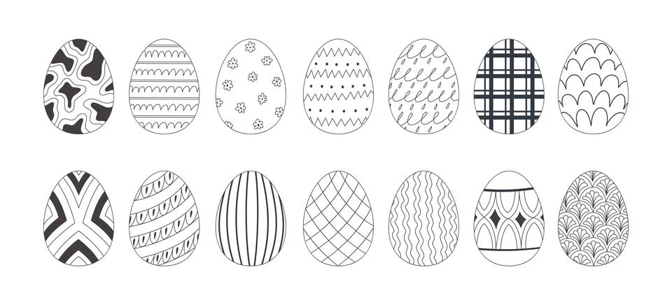 Easter eggs set doodle style. Happy easter hand drawn vector illustration iso Stock Illustration