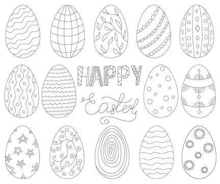 Easter eggs set doodle style. Happy easter hand drawn isolated on white Stock Illustration
