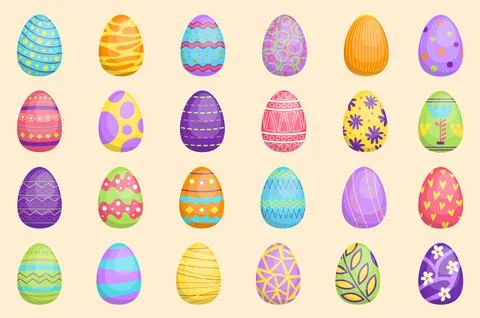 Easter eggs set graphic elements in flat design. Bundle of cute colorful eg.. 스톡 일러스트