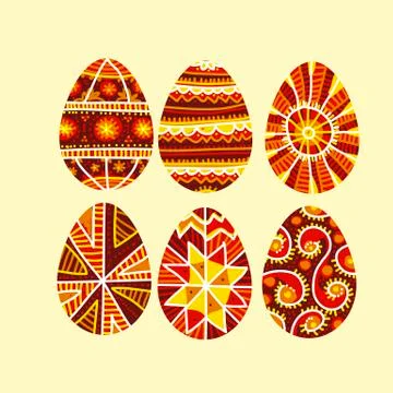 Easter eggs set with hand-drawn traditional decor 库存插图