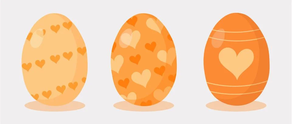 Easter eggs set. Happy Easter. Hand drawn. Yellow Eggs with hearts. Stock Illustration