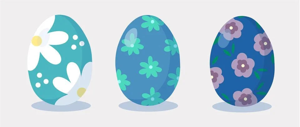 Easter eggs set. Happy Easter. Hand drawn. Blue Eggs with flowers Stock Illustration