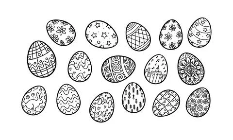 Easter eggs set icon doodle hand drawn. Outline line drawing clipart symbol.. Illustrazione stock