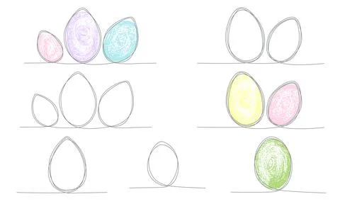 Easter eggs set with line and hand draw grunge texture.Vector stock illustration Stock Illustration