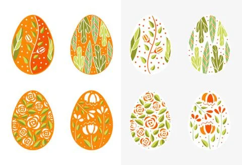 Easter eggs set orange color. Holiday easter clip art for cards, invitations Stock Illustration