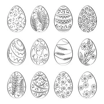 Easter eggs set. Outline drawing Stock Illustration