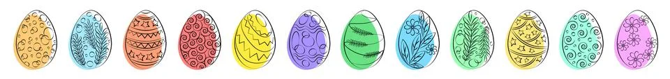 Easter eggs set. Outline drawing with colored spots Stock Illustration
