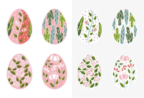 Easter eggs set in pink color. Holiday easter clip art for cards, invitations Stock Illustration