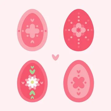 Easter eggs set with pink flowers and cross. Stock Illustration