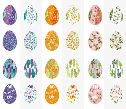 Easter eggs set in purple, orange and pink color. Holiday easter clip art for Stock Illustration