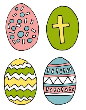 Easter eggs set, various decoration, colorful, hand drawn illustration. Line  Illustrazione stock