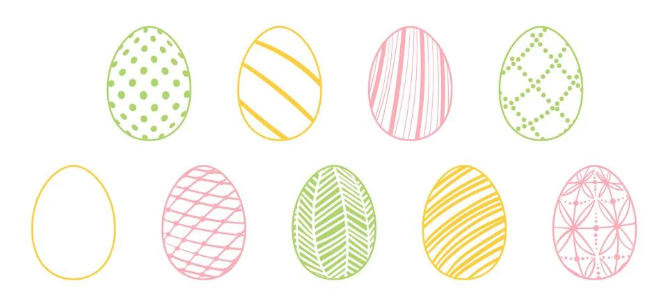 Easter eggs set. Vector lineart set of eggs with geometric ornament Stock Illustration
