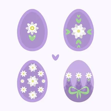 Easter eggs set with violet flowers. Trendy easter Stock Illustration