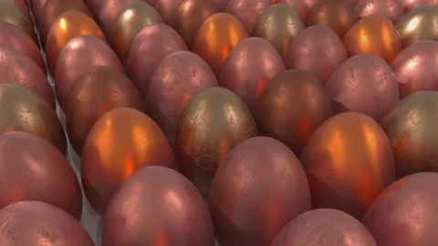  Easter eggs in shades of copper, gold, and bronze arranged in a pattern.  Stock Footage 300105122