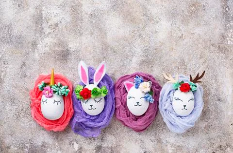 Easter eggs in shape of bunny, cat and deer Stock Photos