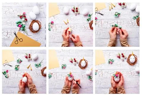 Easter eggs in shape of unicorn  step by step. Stock Photos