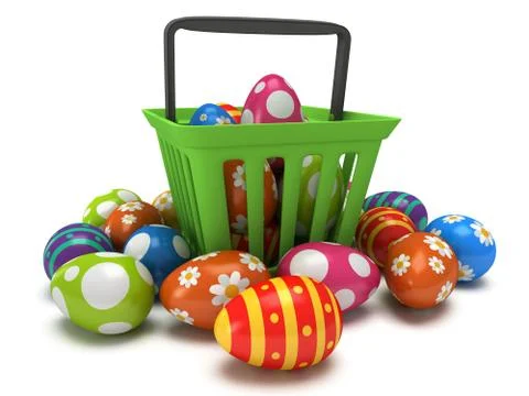Easter Eggs in shopping basket Stock Illustration