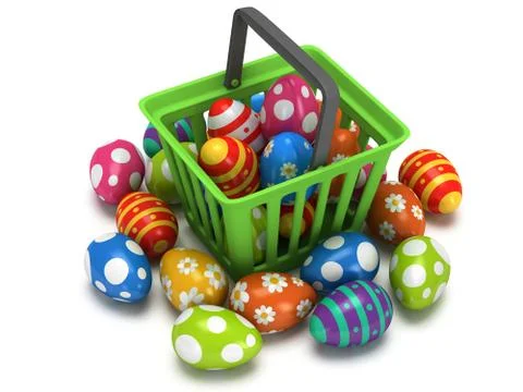 Easter Eggs in shopping basket Stock Illustration