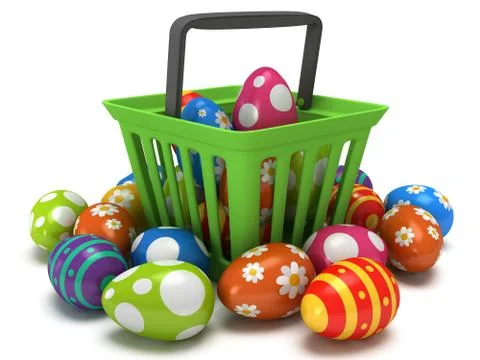 Easter Eggs in shopping basket Stock Illustration