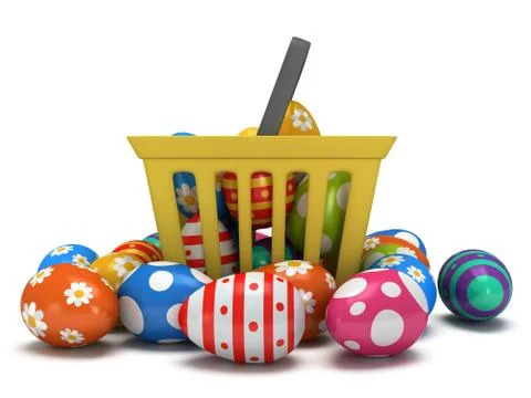 Easter Eggs in shopping basket Stock Illustration