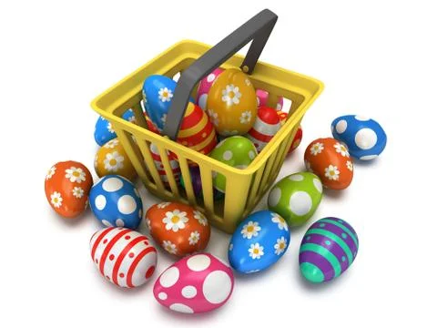 Easter Eggs in shopping basket Stock Illustration