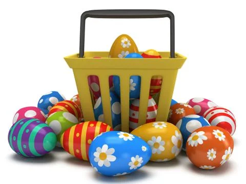 Easter Eggs in shopping basket Stock Illustration