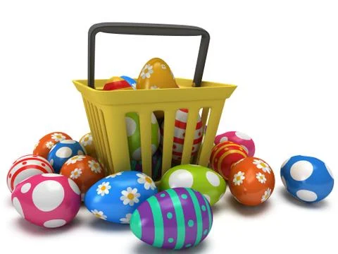 Easter Eggs in shopping basket Stock Illustration