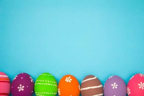 Easter eggs on the sky background. Stock Photos
