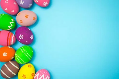 Easter eggs on the sky background. Stock Photos