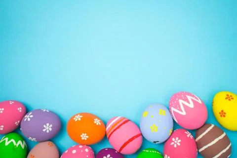 Easter eggs on the sky background. Stock Photos