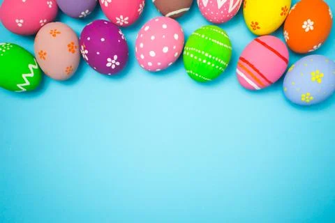Easter eggs on the sky background. Stock Photos
