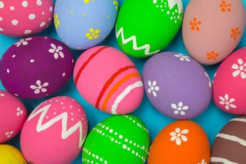 Easter eggs on the sky background. Stock Photos