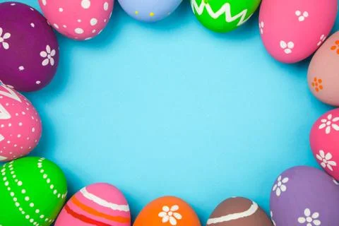 Easter eggs on the sky background. Stock Photos