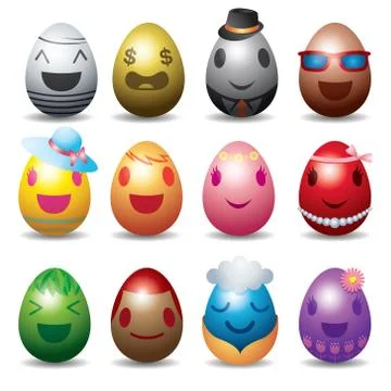 Easter Eggs with Smile Emotion Face Set Stock Illustration