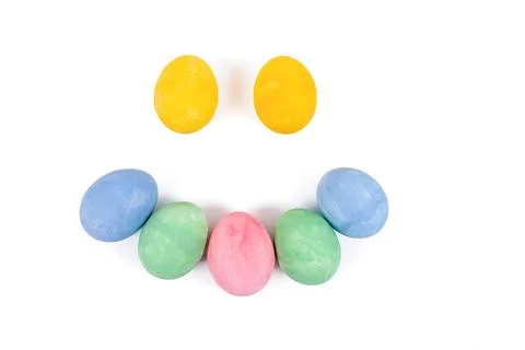 Easter eggs smiley face. Multi-colored eggs making a smiley face isolated on  Foto stock