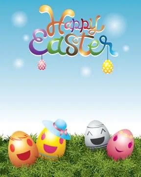 Easter Eggs with Smiling Face Stock Illustration