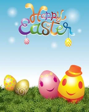 Easter Eggs with Smiling Face Stock Illustration