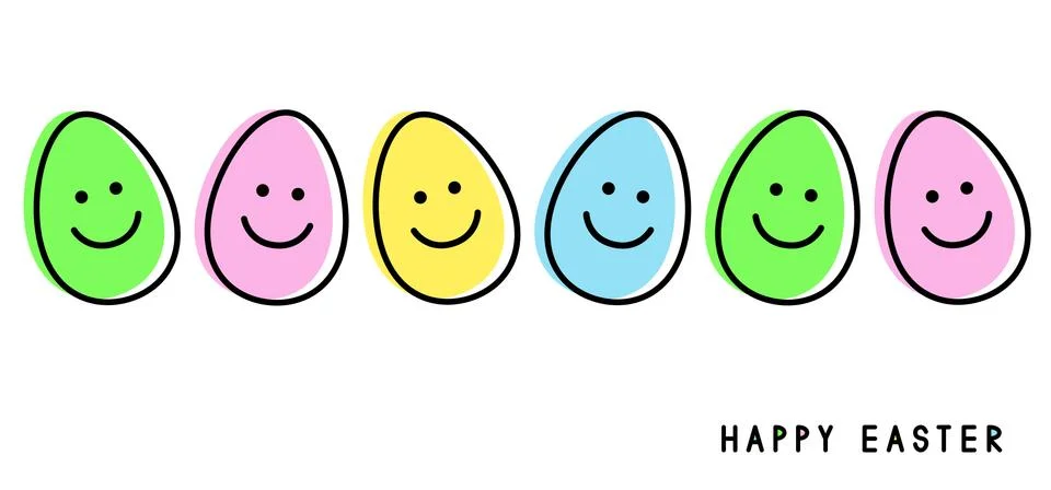 Easter eggs. Smiling faces. Easter greeting card. Stock Illustration